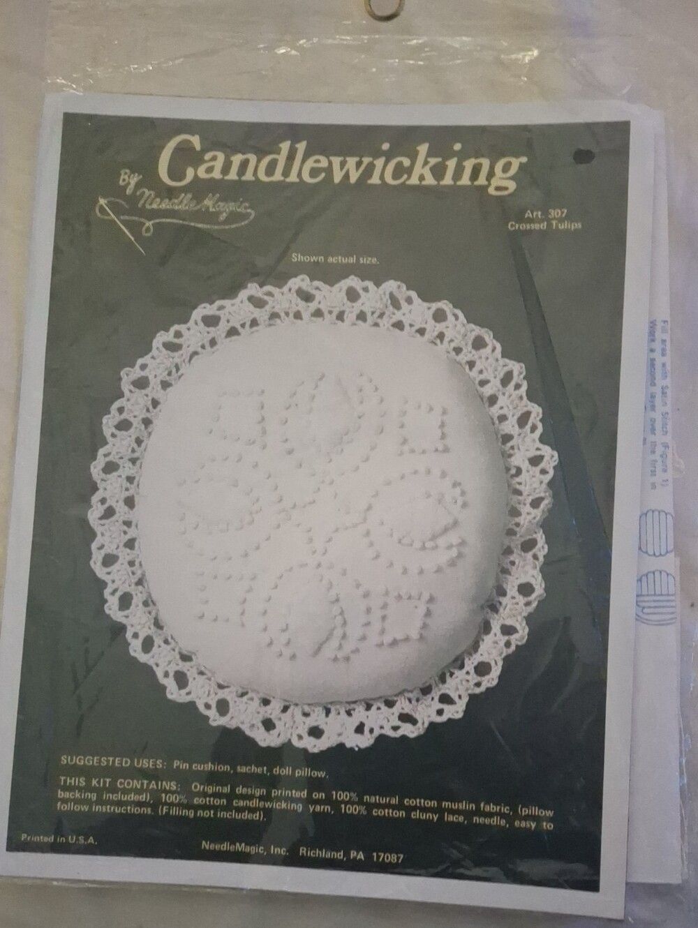 CANDLEWICKING NeedleMagic Lace Trim White Home Accent Kit ART 307 CROSSED TULIPS